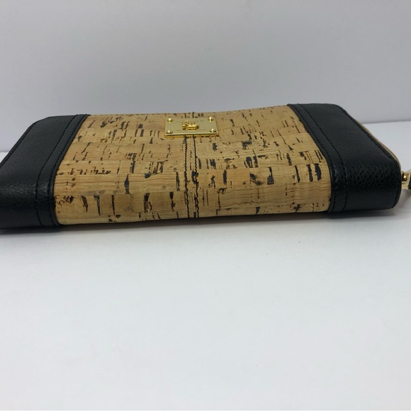 Lauren Ralph Lauren Cork and Black Zip Around Wallet Gold Tone Hardware - Picture 11 of 13